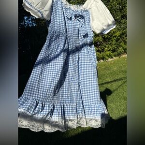 Blue Gingham Dress with Lace Trim Dorothy Costume Ladies size Small